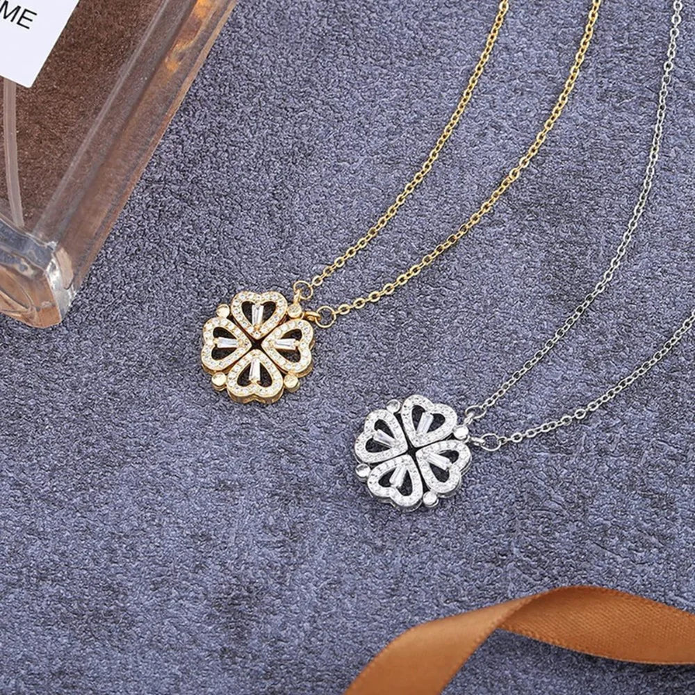 Clover Heart Magnetic Pendant Necklace for Women