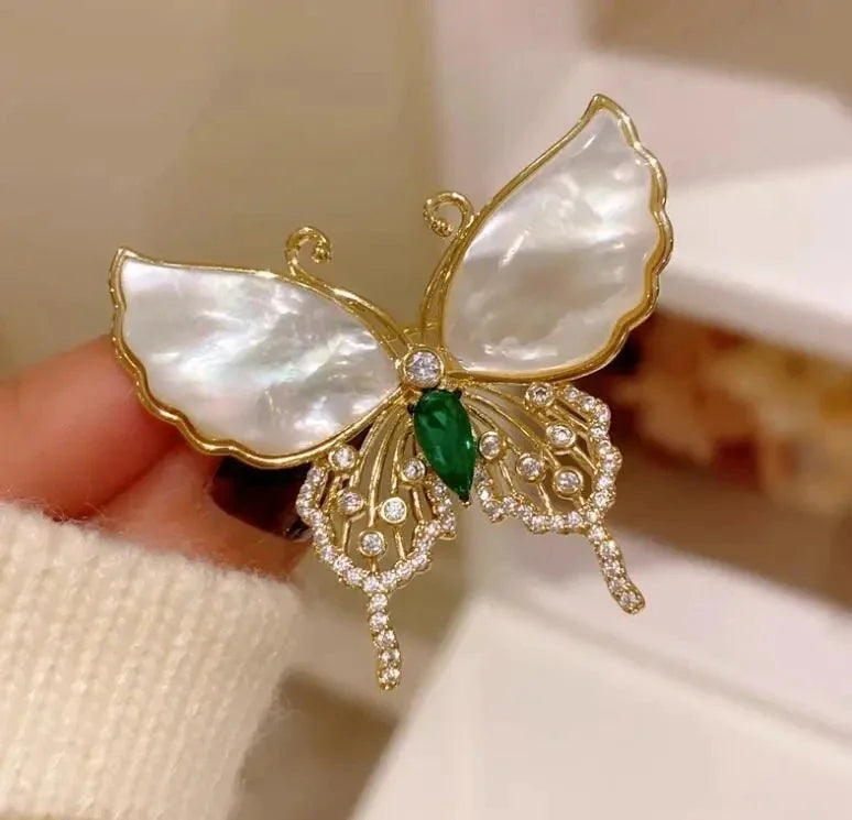 Green Emerald Butterfly Brooch Jewelry