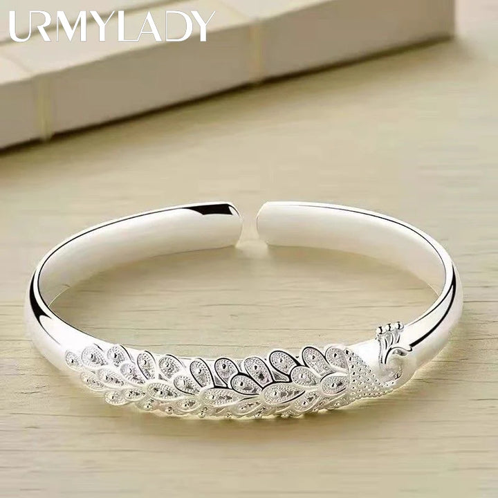 Silver Peacock Open Bangle