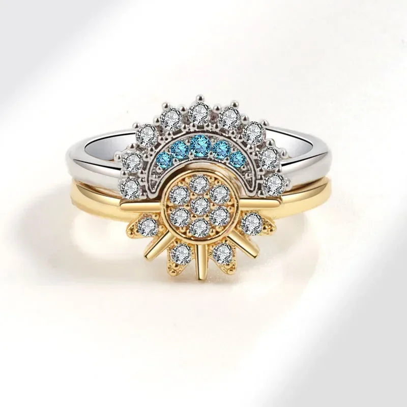 Adjustable Sparkling Moon Sun Star Ring