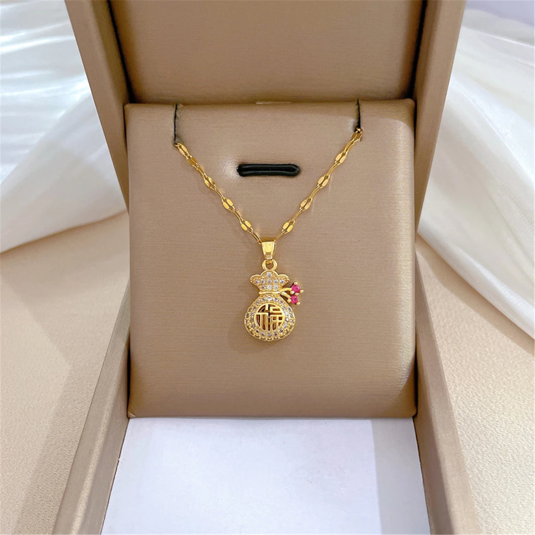 Money Bag Lucky Zircon Necklace