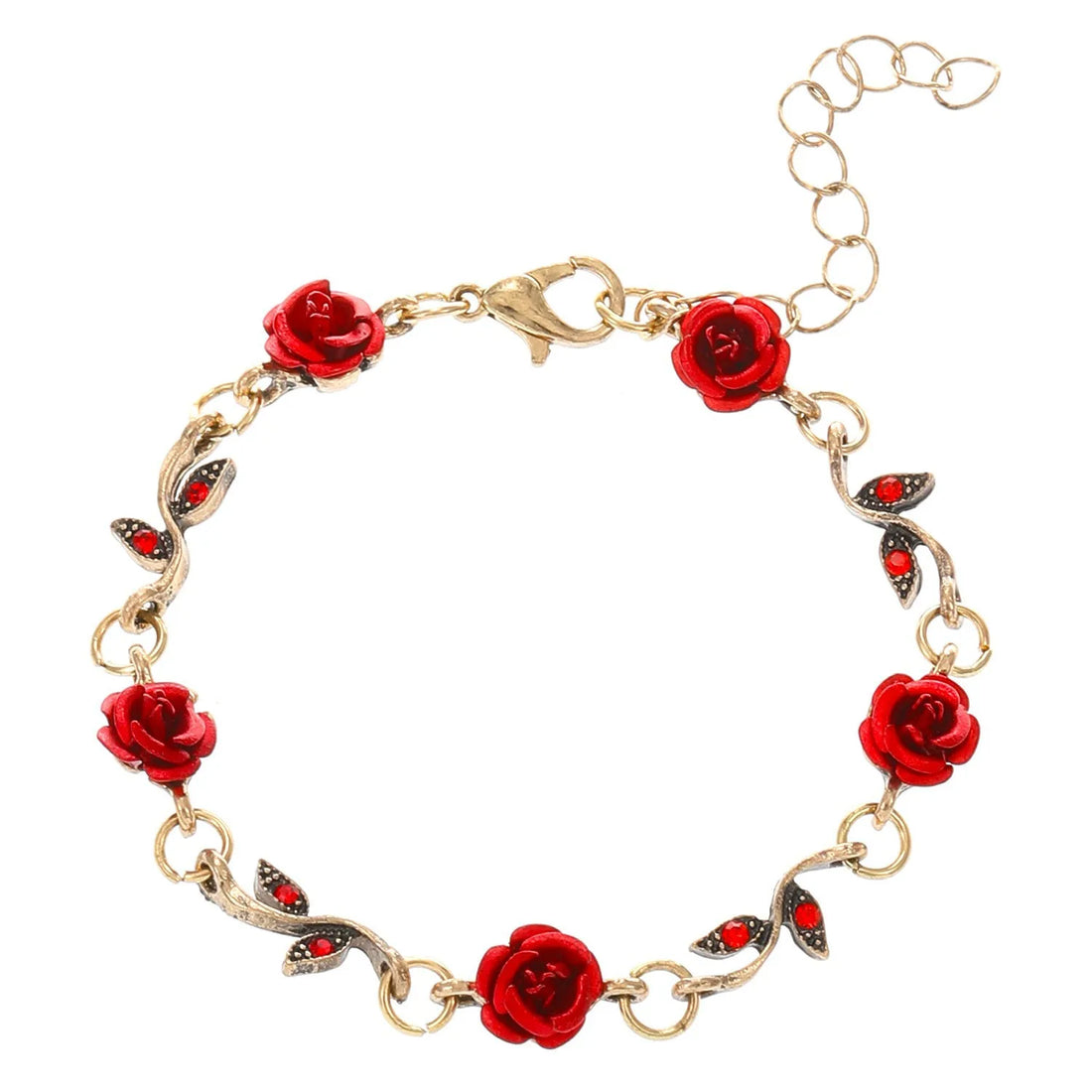 Vintage Red Rose Necklace and Earring Jewelry Set