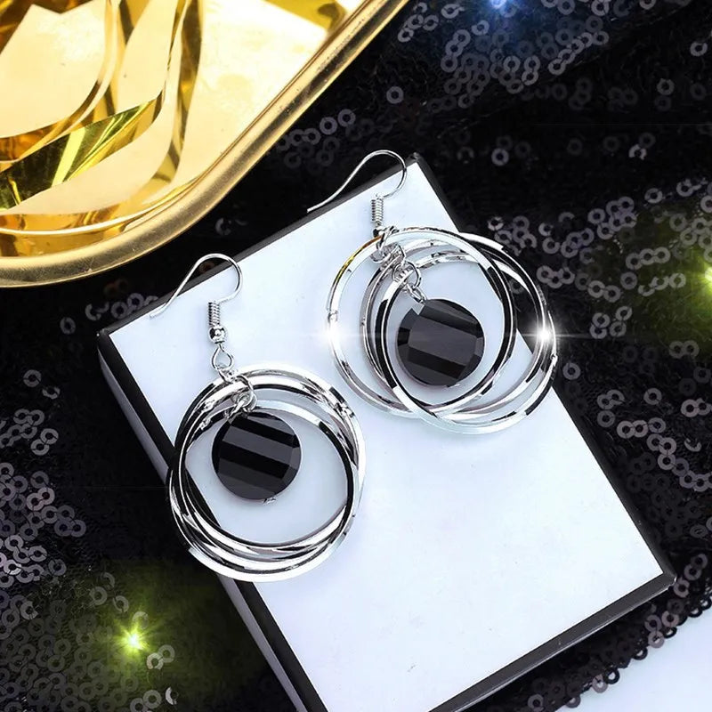 Black Crystal Dangle Earrings