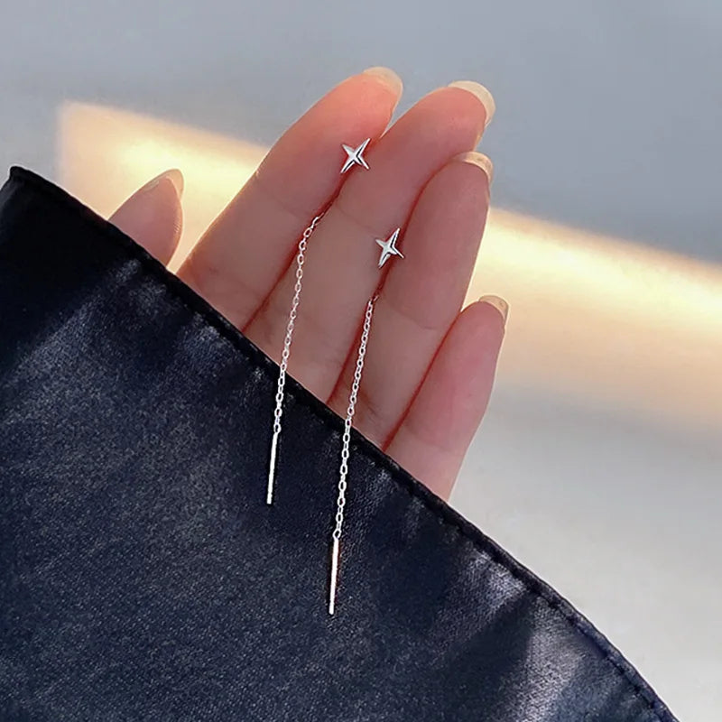 Trendy Long Tassel Drop Earrings with Star and Heart Pendants