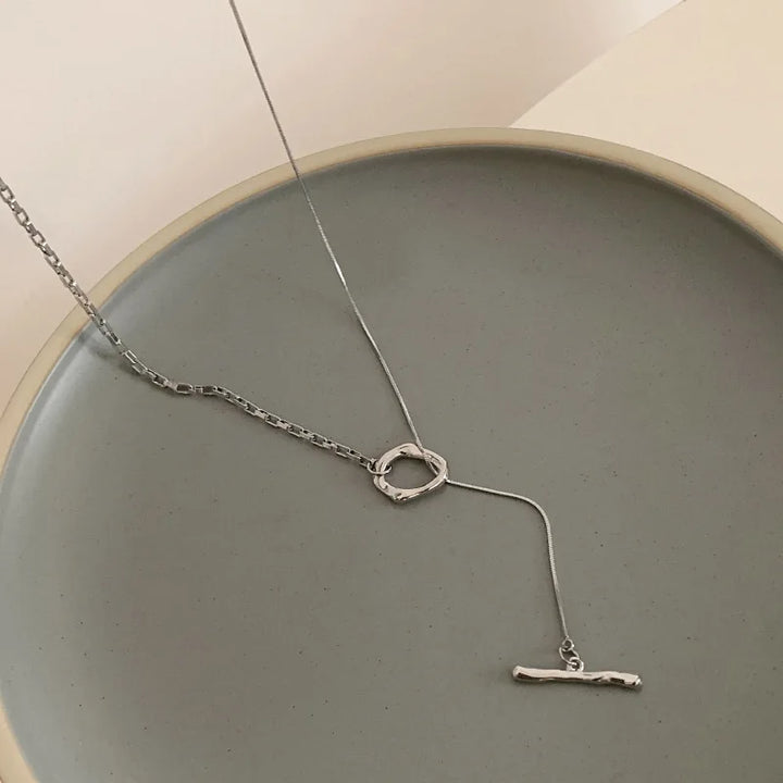 Simple Silver Geometric Necklace for Women - Trendy Long Chain