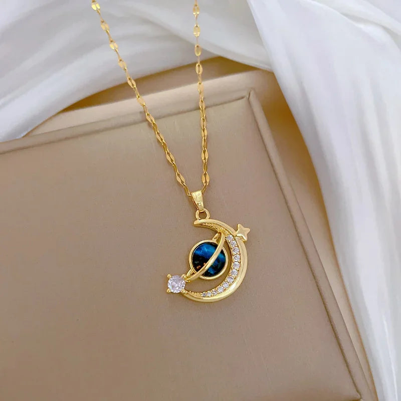 Luxury Zircon Planet Star Necklace