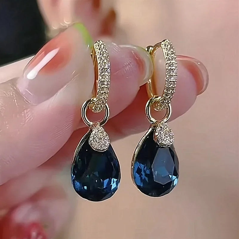 Exquisite Blue Crystal Drop Earrings