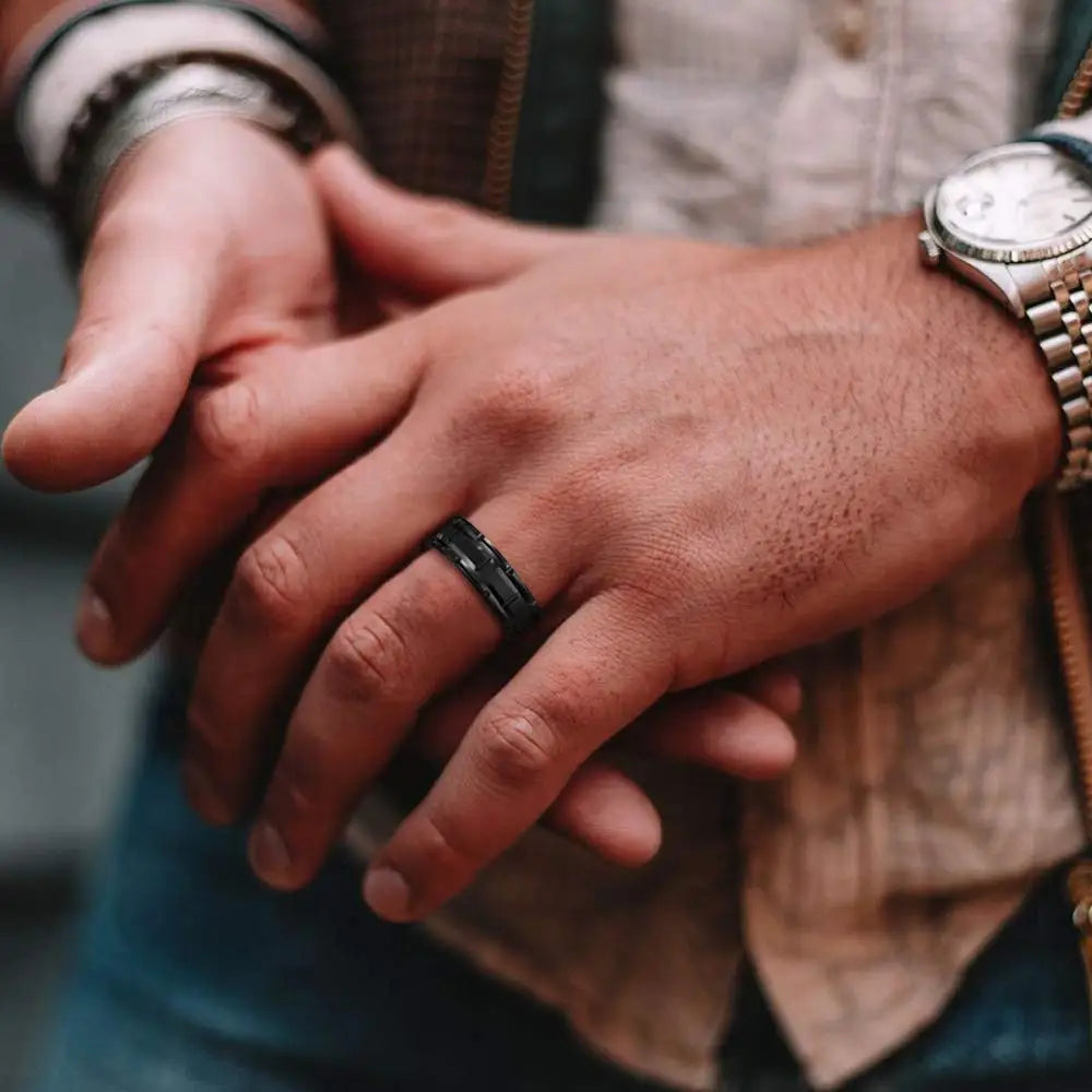 Couple Rings Set Black Rhinestone