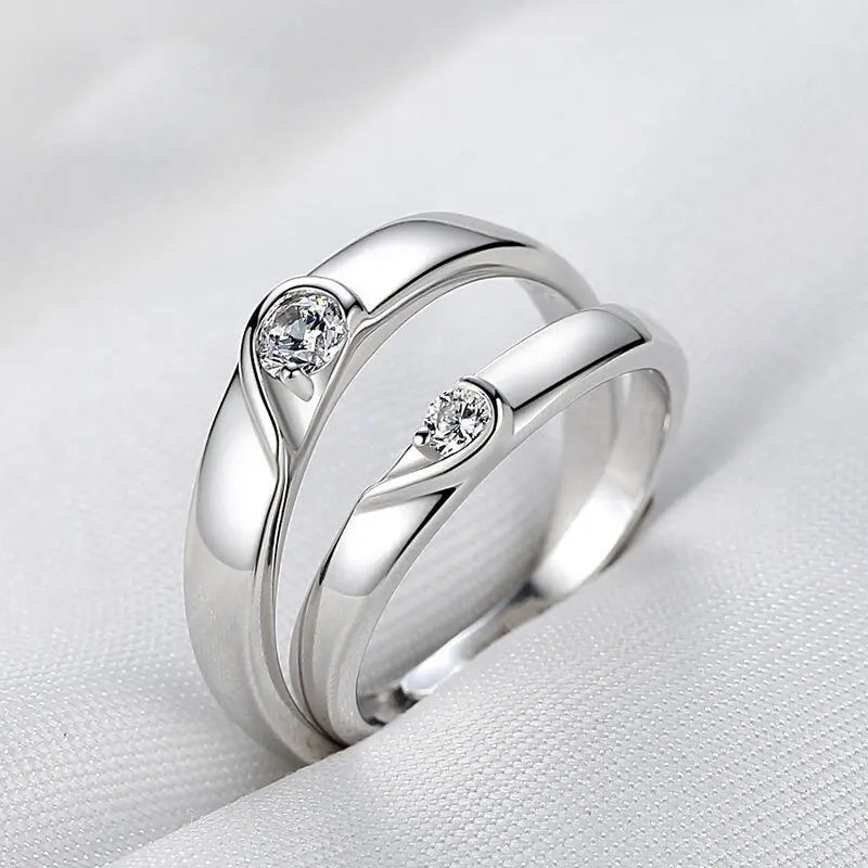 Zircon Heart Couple Wedding Rings