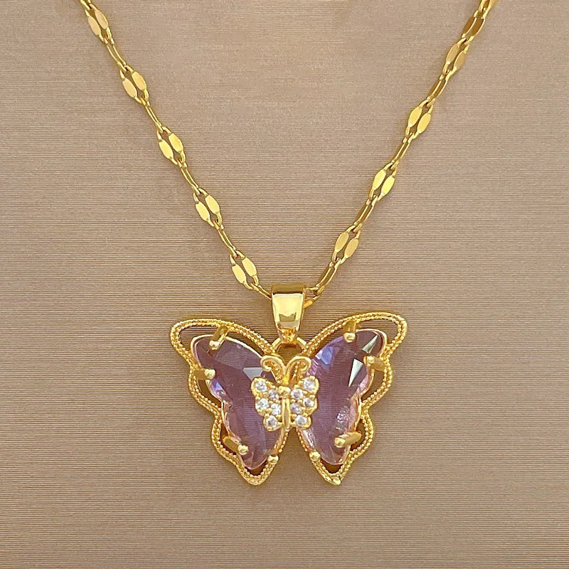 Hollow Titanium Steel Butterfly Necklace