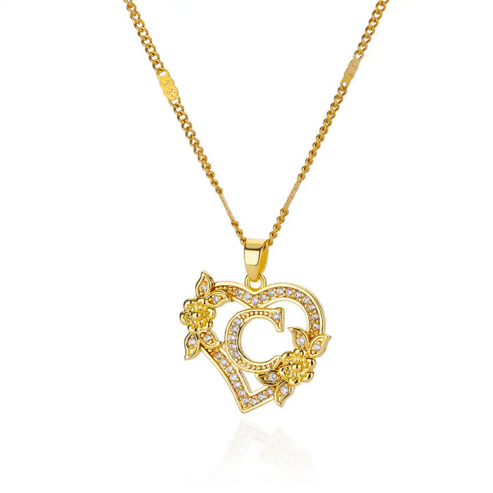 Gold Heart Initial Necklace