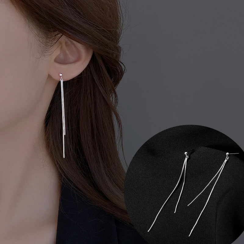 Trendy Long Tassel Drop Earrings with Star and Heart Pendants