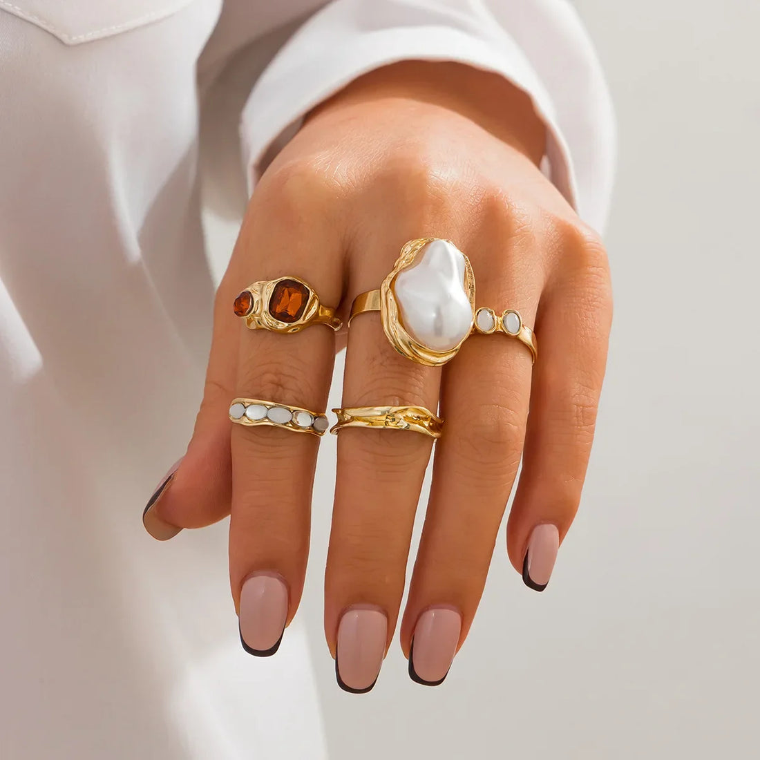 Gold Flower Crystal Baroque Pearl Ring