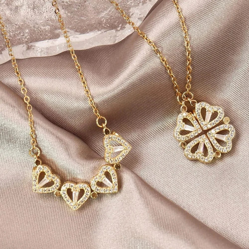 Clover Heart Magnetic Pendant Necklace for Women
