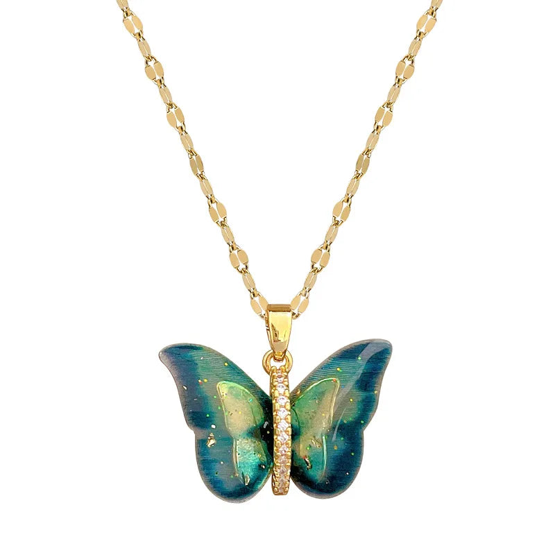 Titanium Steel Lock Butterfly Necklace