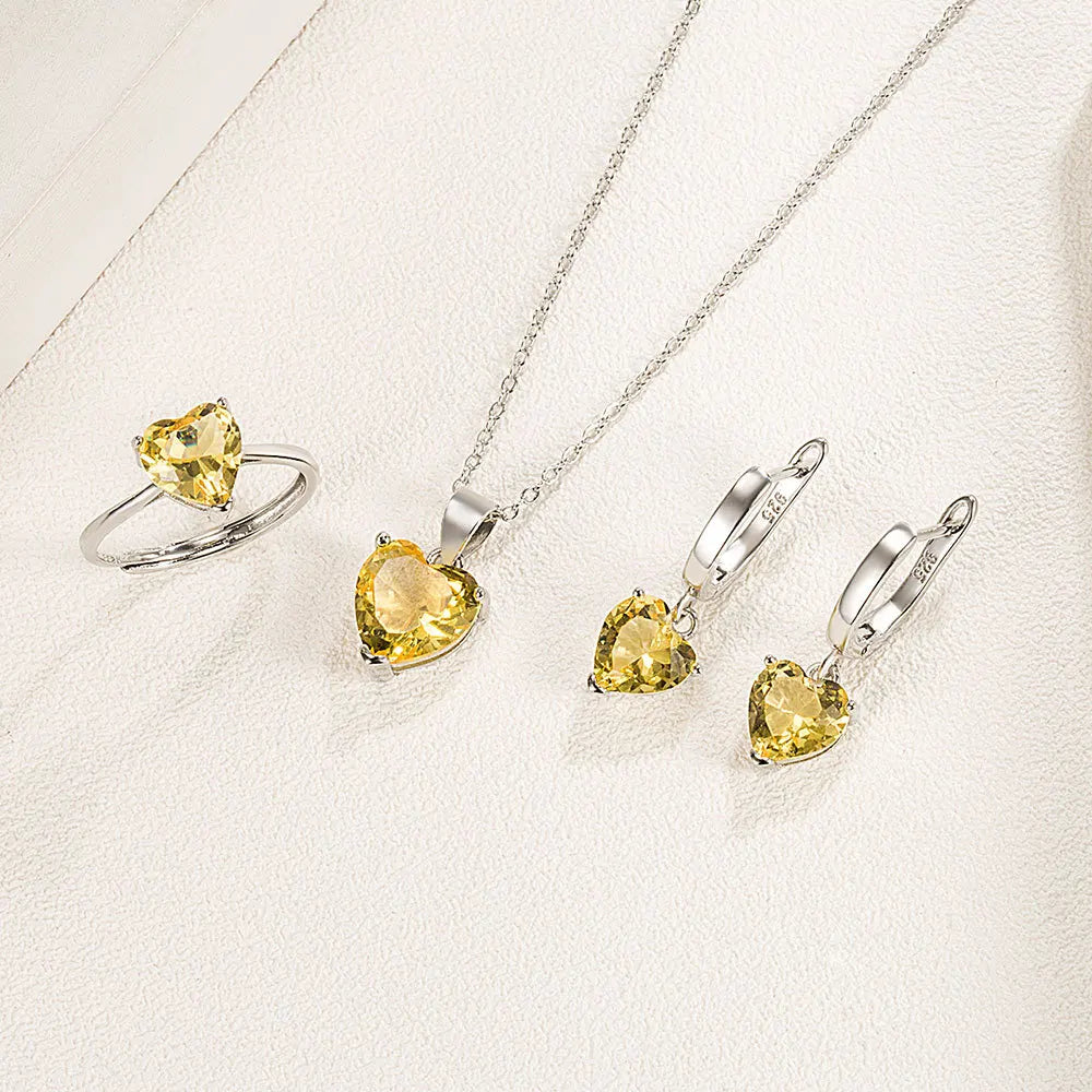 Silver Heart Zircon Jewelry Set