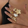 Gold Flower Crystal Baroque Pearl Ring