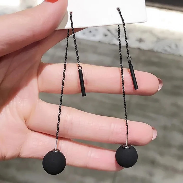 Black Matte Ball Pendant Tassel Earrings for Women
