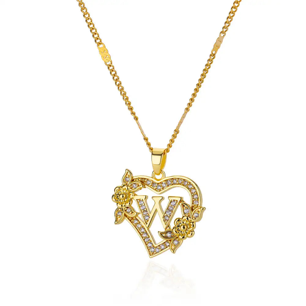 Gold Heart Initial Necklace