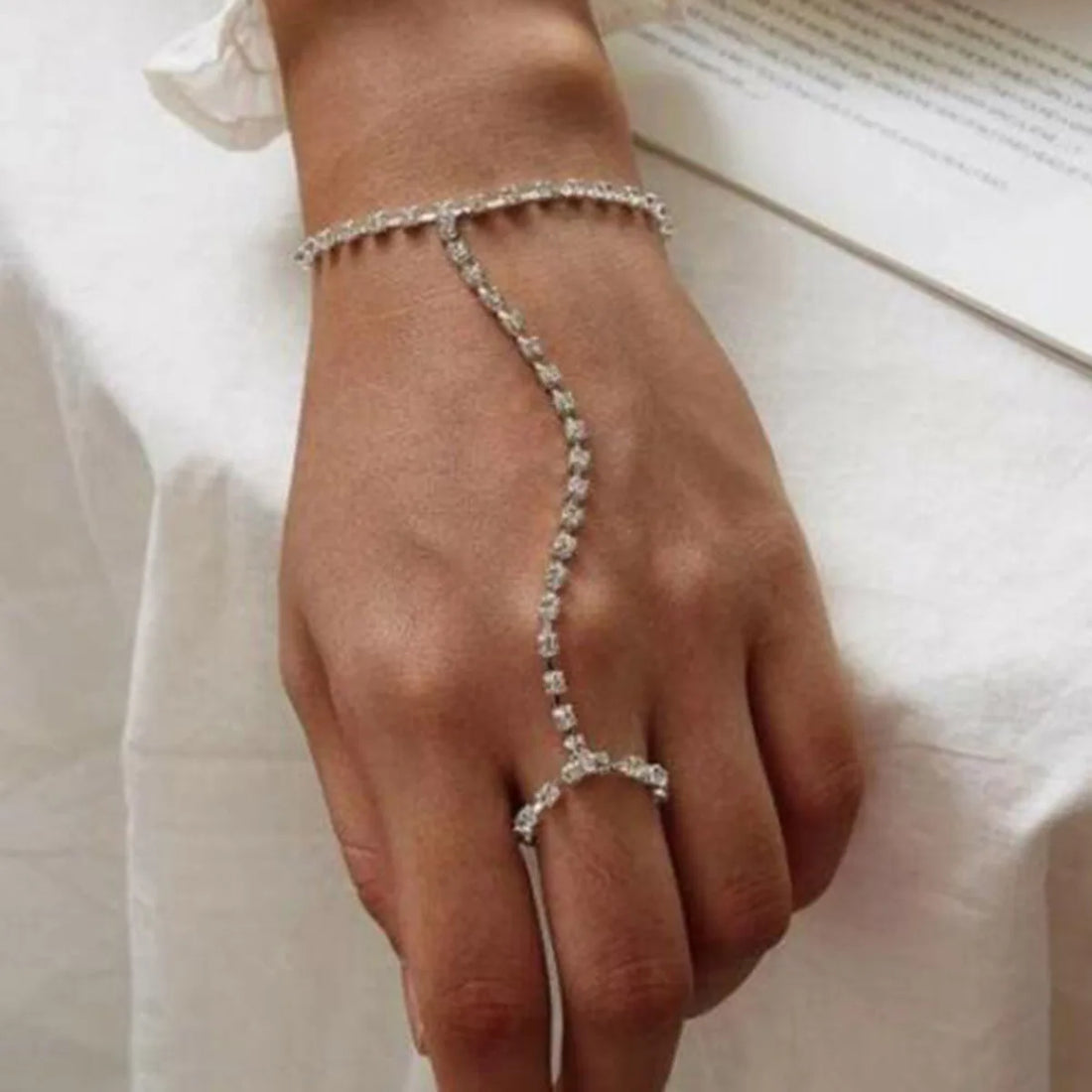 Crystal Link Chain Ring Bracelet