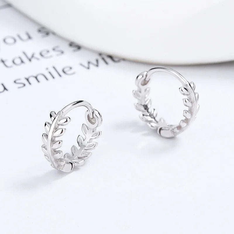 Shiny CZ Leaf Hoop Earrings