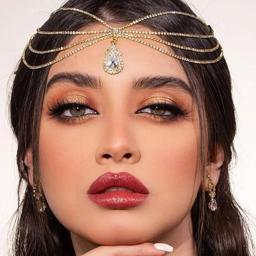 عصابات رأس من XSBODY بوهو للعروس من أحجار الراين وسلسلة رأس للنساء إكسسوارات الزفاف وسلسلة جبين من الكريستال ومجوهرات الشعر الهندية
