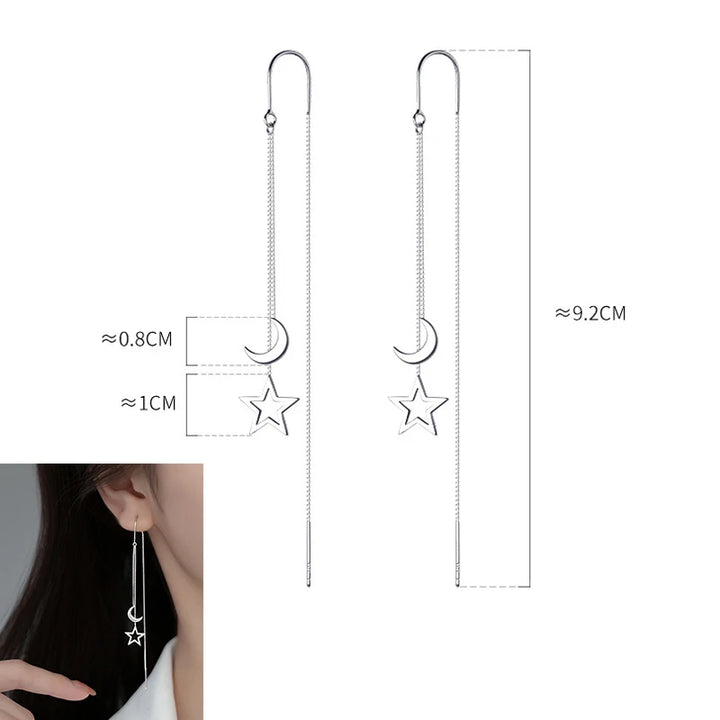 925 Sterling Silver Star Tassel Earrings for Women and Girls