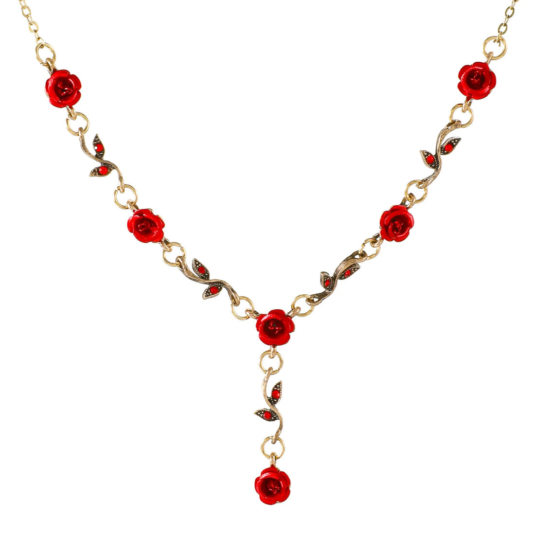 Vintage Red Rose Necklace and Earring Jewelry Set