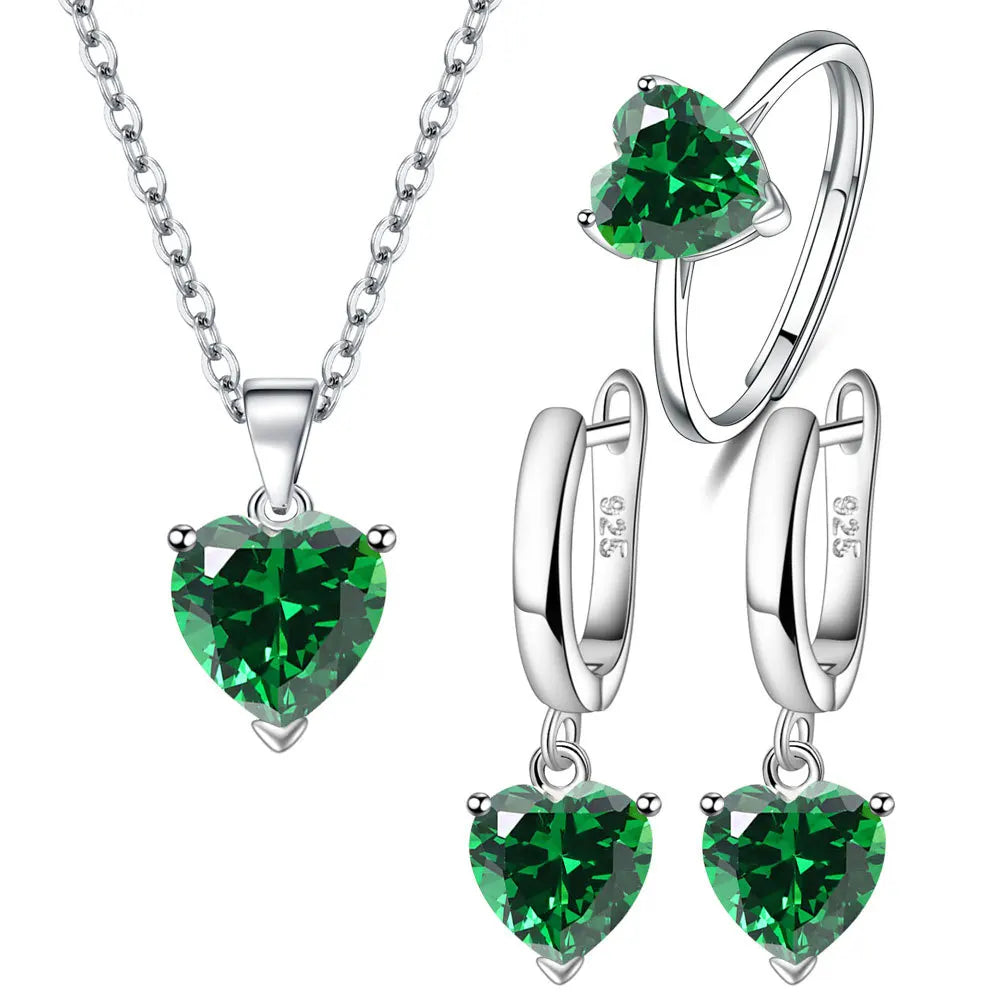 Silver Heart Zircon Jewelry Set