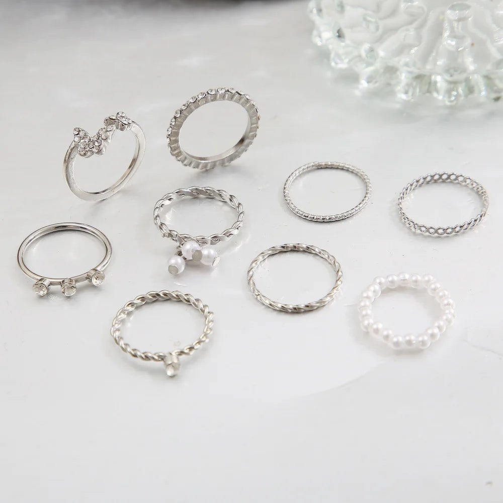 Bohemian Butterfly Pearl Rings Set