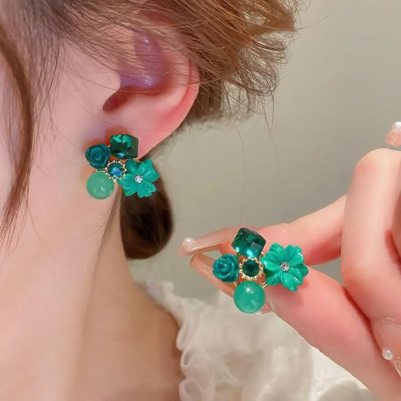 Vintage Green Crystal Earrings