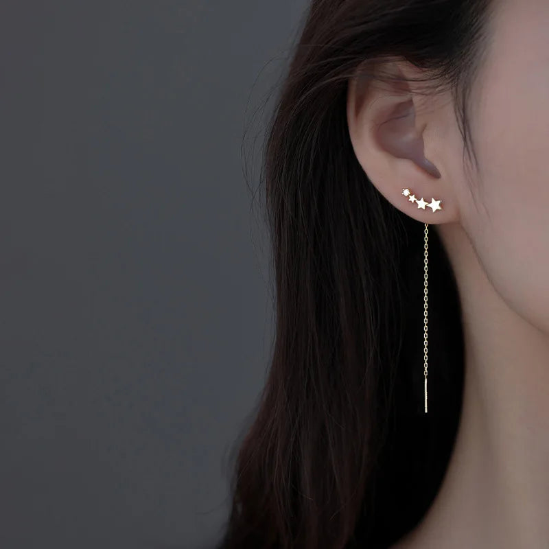 Trendy Long Tassel Drop Earrings with Star and Heart Pendants