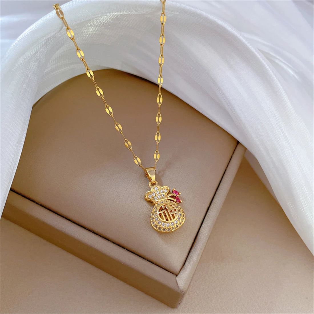 Money Bag Lucky Zircon Necklace