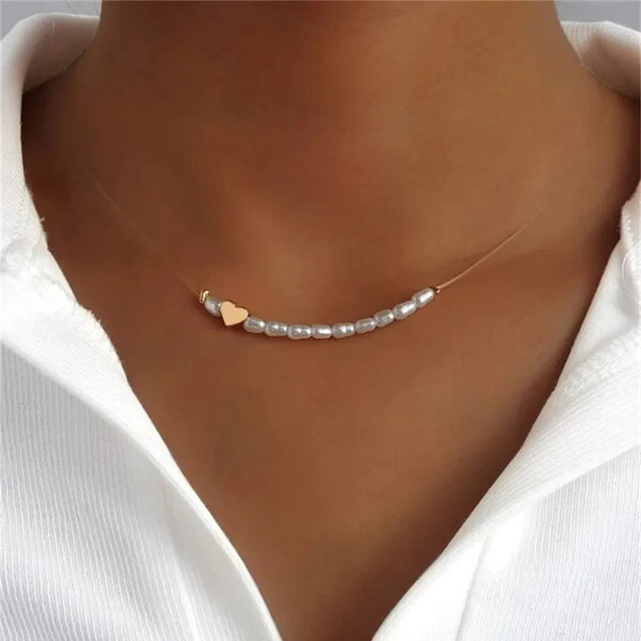 Vintage Gold Heart Pearl Choker Necklace for Women and Girls
