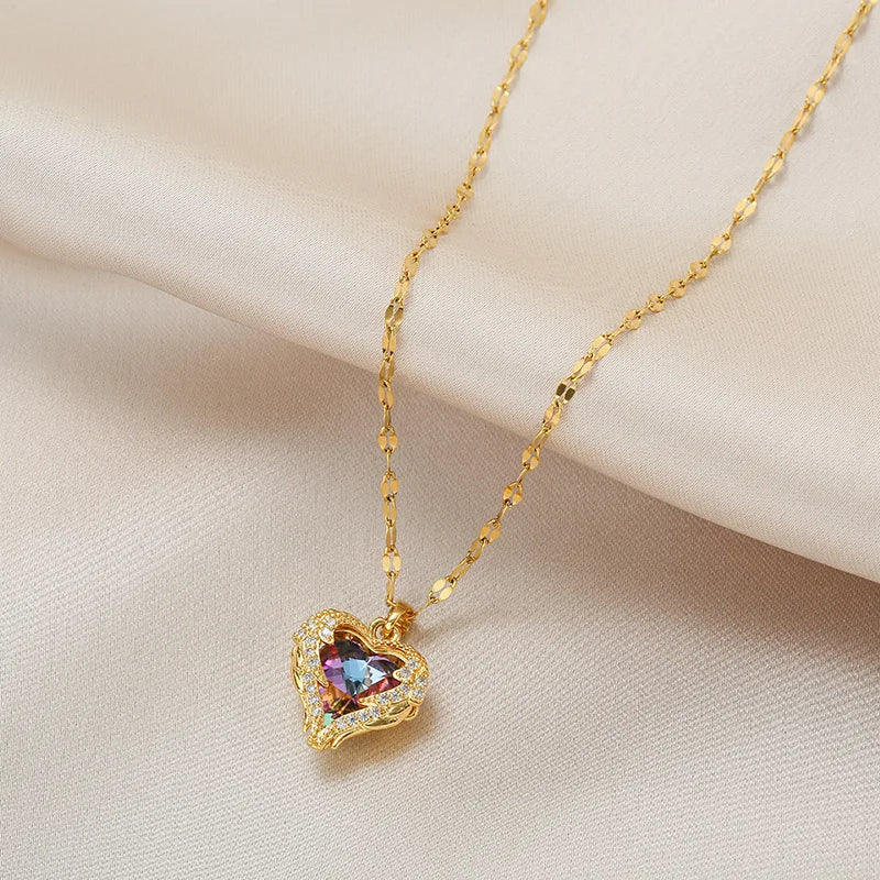 Colorful Crystal Ocean Heart Pendant