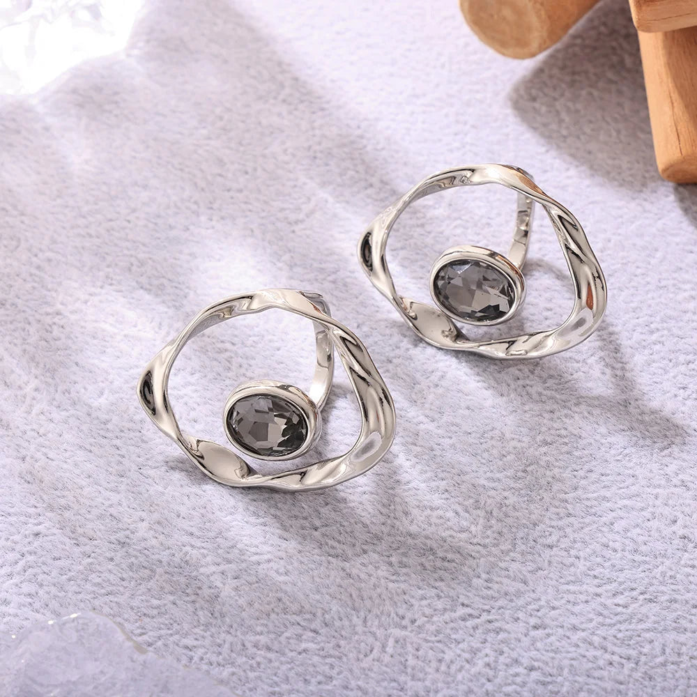 Stainless Steel Rhinestone Open Rings