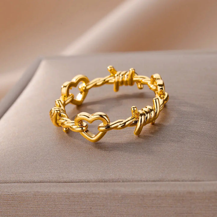 Vintage Gold Stainless Steel Heart Twist Ring for Women