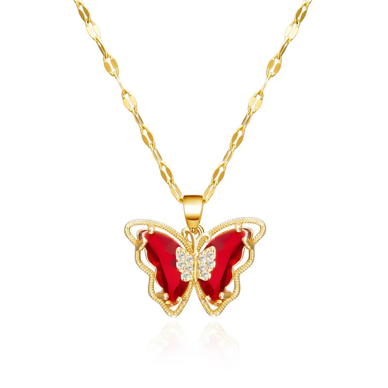 Hollow Titanium Steel Butterfly Necklace