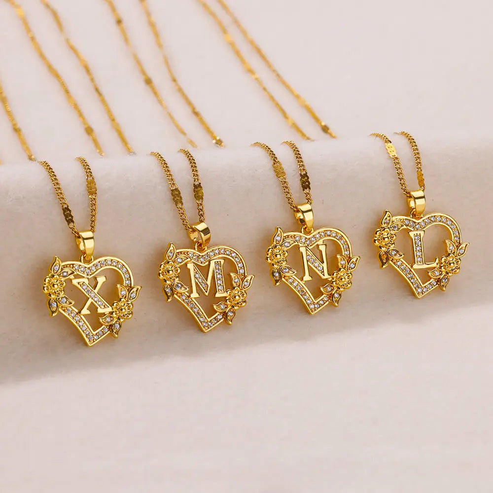 Gold Heart Initial Necklace