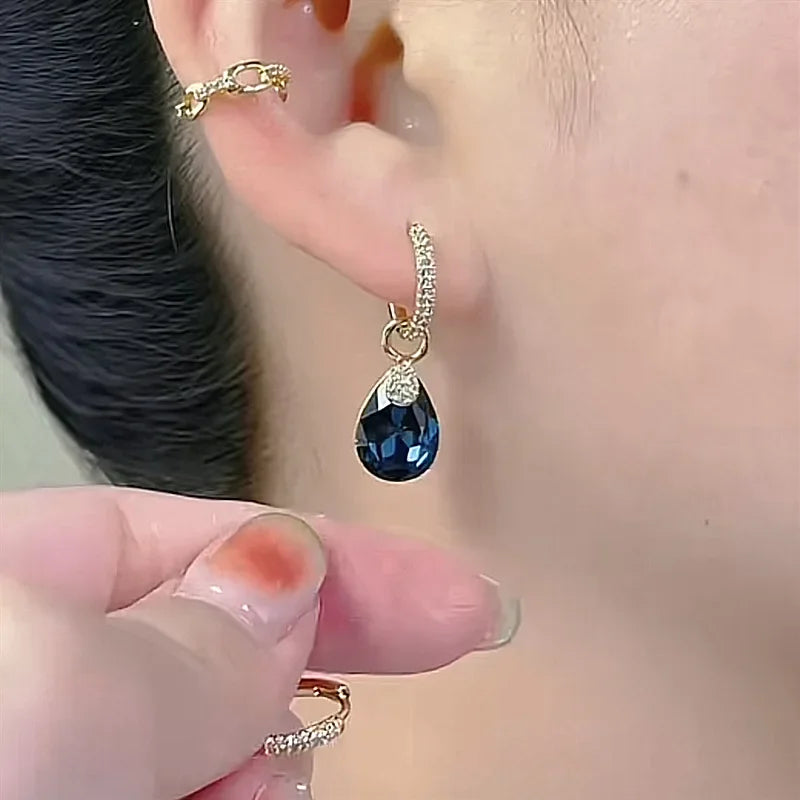 Exquisite Blue Crystal Drop Earrings