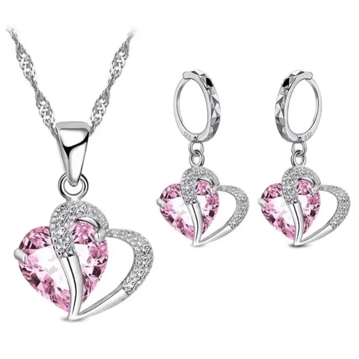 Silver Zircon Heart Jewelry Set