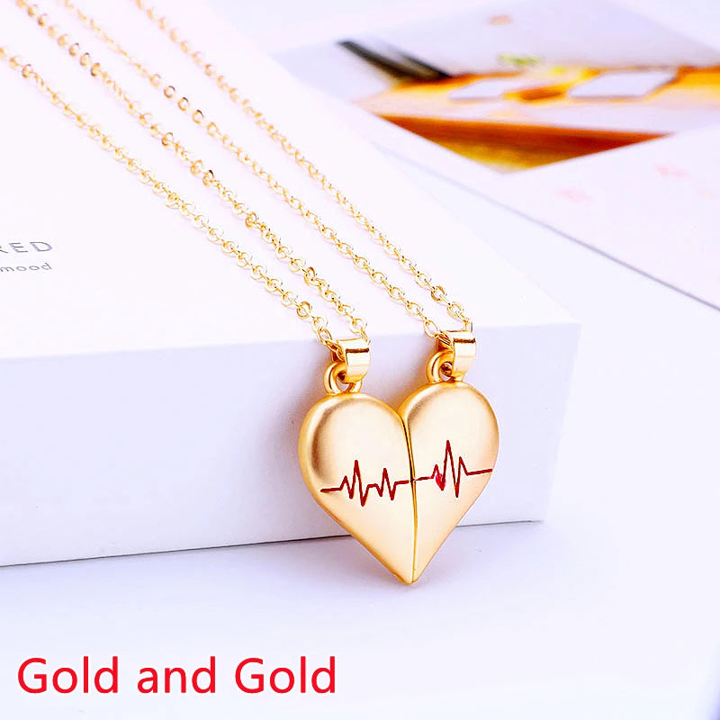 Couple Electrocardiogram Heart Necklace