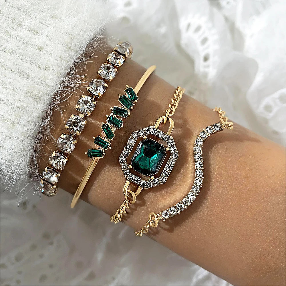 Snake Gemstone Rhinestone Bracelet Set