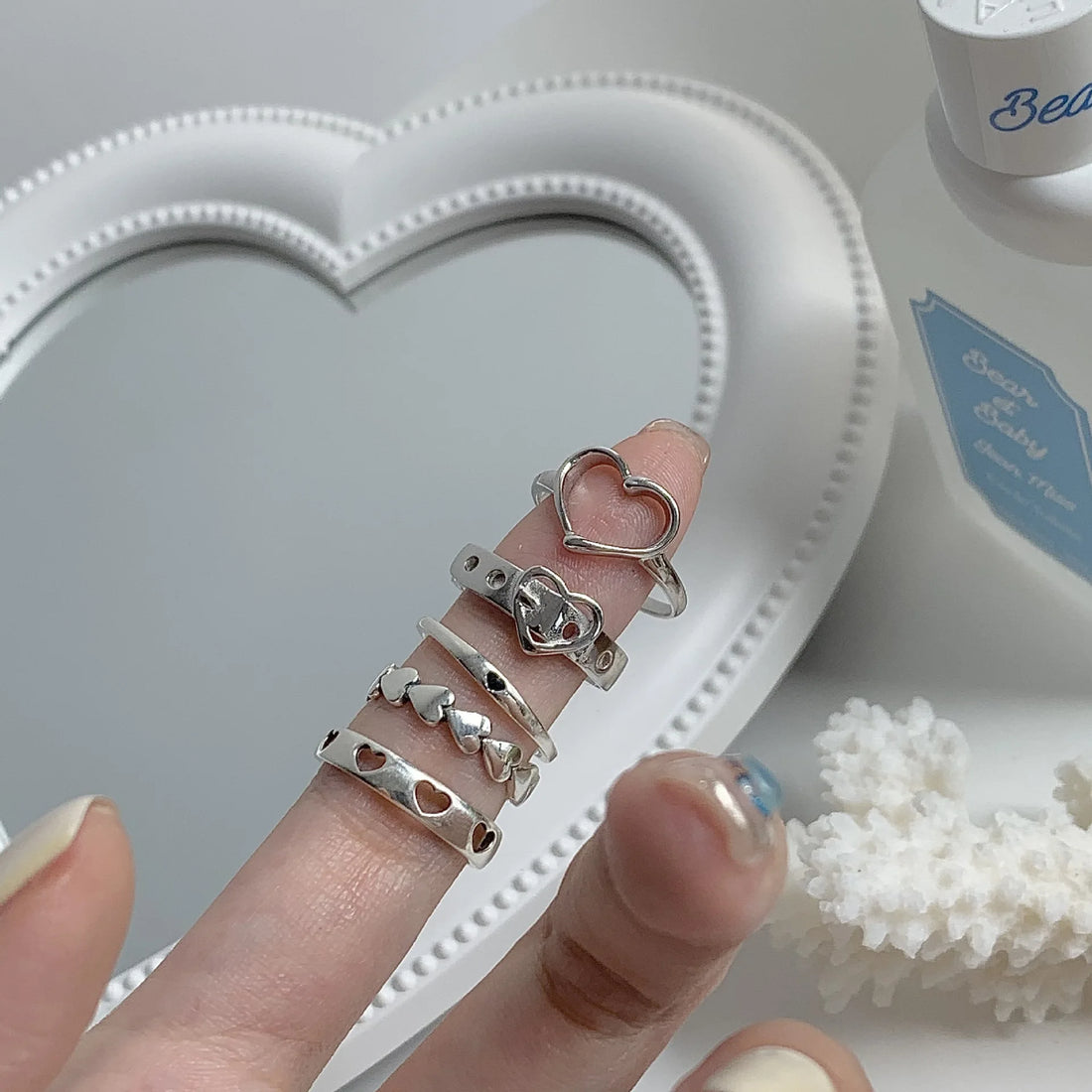 Retro Simple Love Hollowed-Out Rings Set