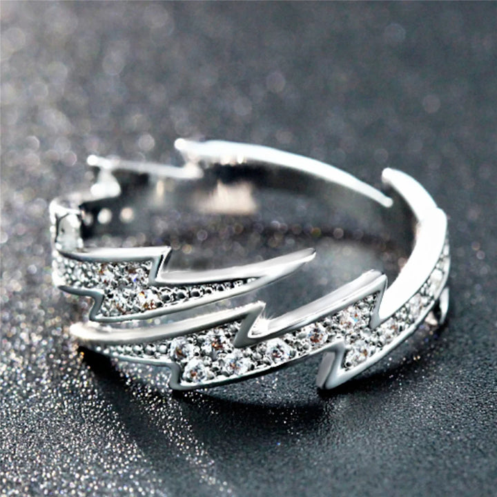 Silver Lightning Zircon Open Ring for Men Adjustable Fashion Jewelry