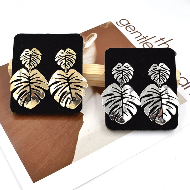 Metal Leaf Dangle Earrings Women