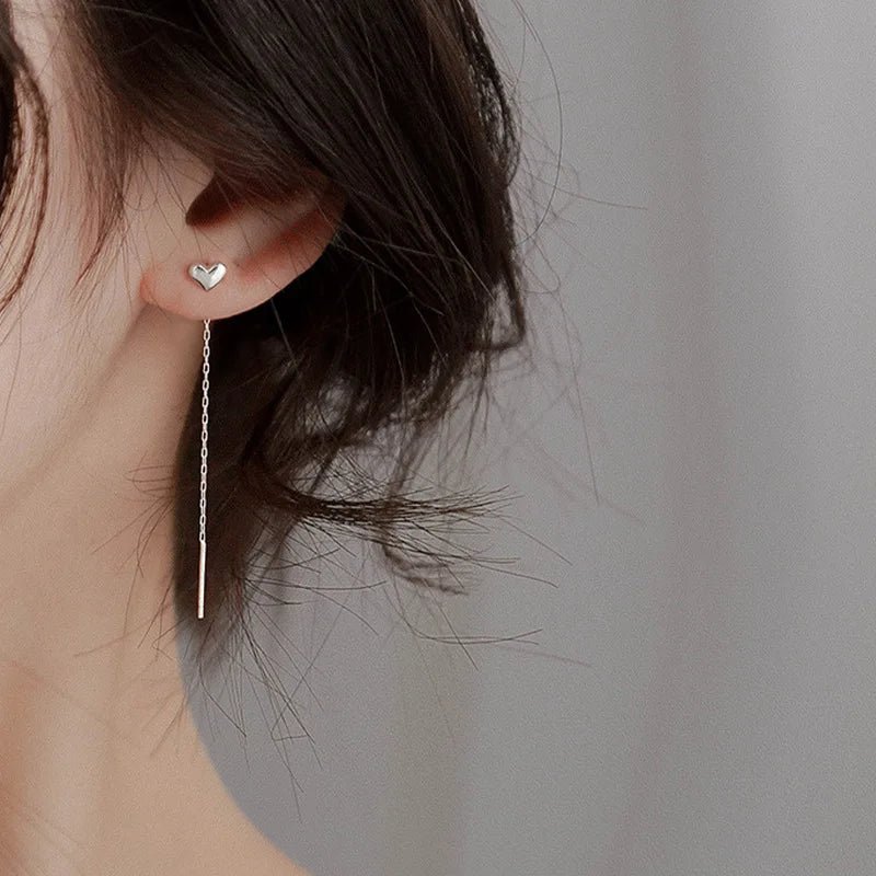 Trendy Long Tassel Drop Earrings with Star and Heart Pendants