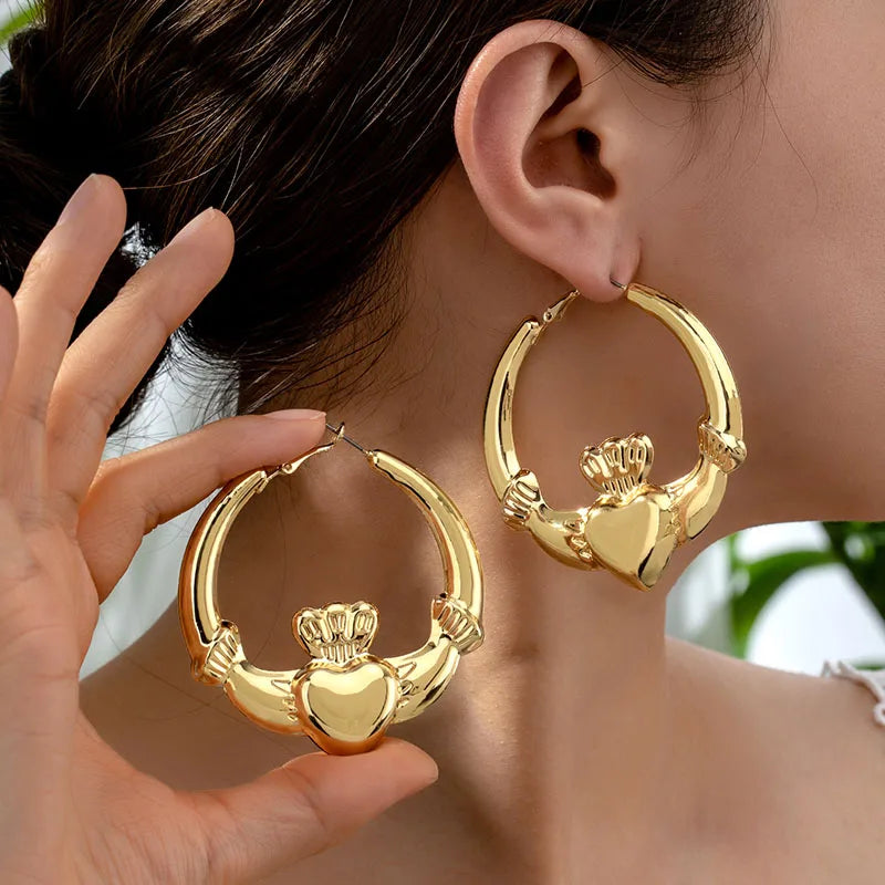 Gold Heart Hoop Earrings for Women