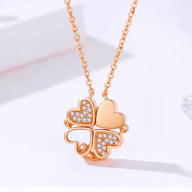 Clover Heart Magnetic Pendant Necklace for Women