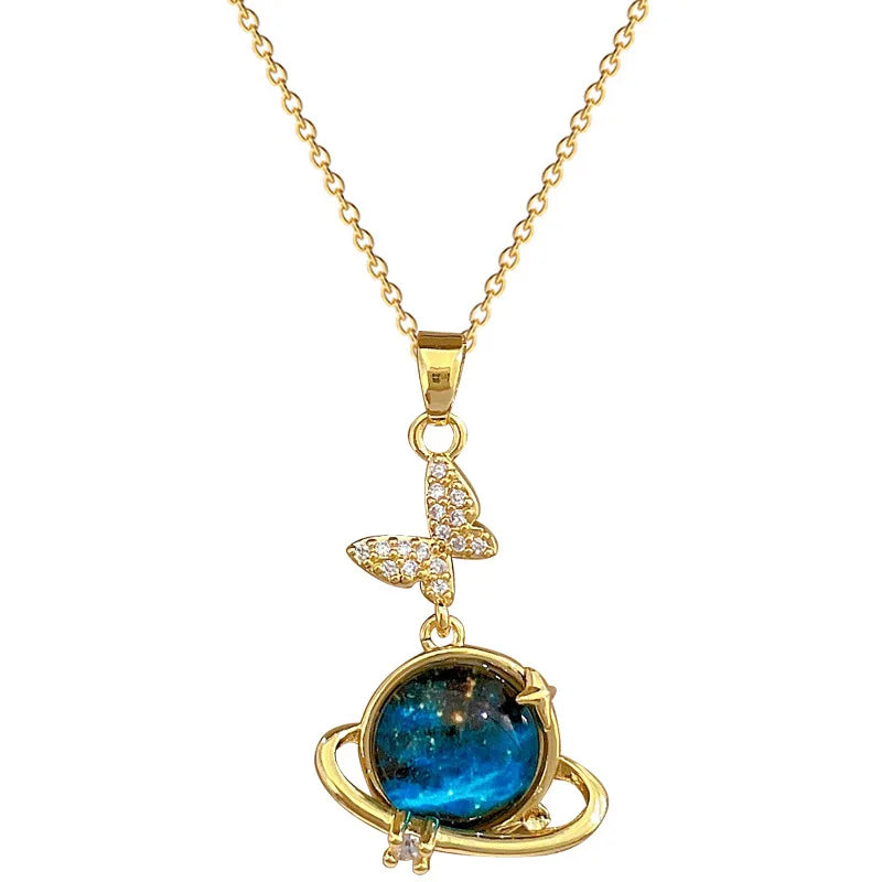 Exquisite Butterfly Planet Necklace